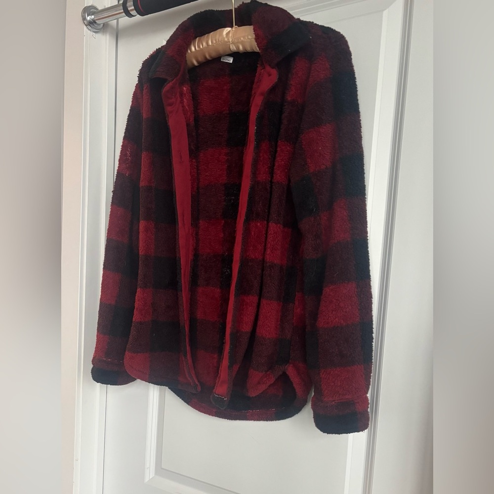 Red and Black Plaid Fleece Jacket